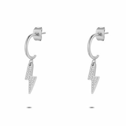 Boucles D’oreilles | Boucles D’Oreilles en Acier Poli, Anneau Ouvert, Éclair Blanc – Femmes Bijoux Blanc