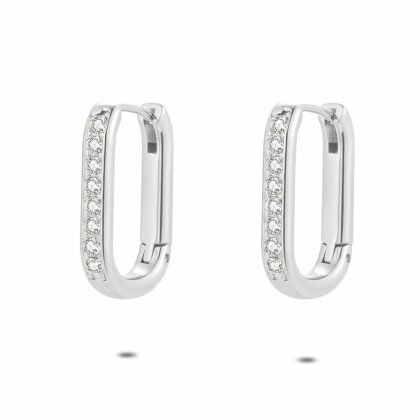 Boucles D’oreilles | Boucles D’Oreilles en Acier Poli, Anneau, Pierres Blanc – Femmes Bijoux Blanc