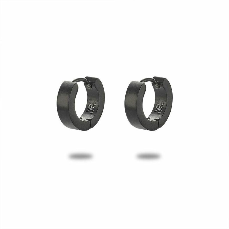 Boucles D’oreilles | Boucles D’Oreilles en Acier Poli, Anneaux, 12 mm, Mat, Noir Noir – Hommes Bijoux Boucles D'oreilles