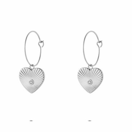 Boucles D’oreilles | Boucles D’Oreilles en Acier Poli, Coeur Blanc – Femmes Bijoux Blanc