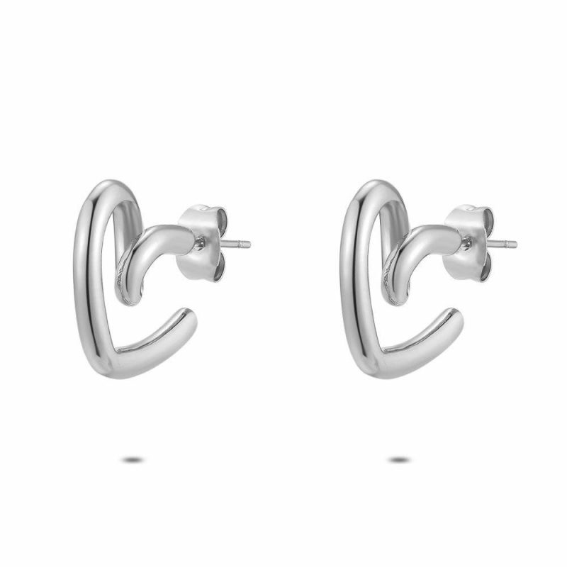 Boucles D’oreilles | Boucles D’Oreilles en Acier Poli, Coeur Ouvert Pas de couleur – Femmes Bijoux Boucles D'oreilles