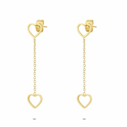 Boucles D’oreilles | Boucles D’Oreilles en Acier Poli Couleur Or, 2 Coeurs Pas de couleur – Femmes Bijoux Boucles D'oreilles