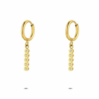 Boucles D’oreilles | Boucles D’Oreilles en Acier Poli Couleur Or, 5 Cristaux Blanc – Femmes Bijoux Blanc