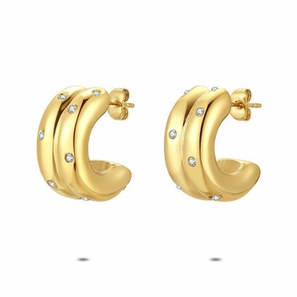 Boucles D’oreilles | Boucles D’Oreilles en Acier Poli Couleur Or, Anneau, Pierres Blanc – Femmes Bijoux Blanc