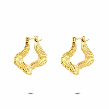 Boucles D’oreilles | Boucles D’Oreilles en Acier Poli Couleur Or, Anneau Strié – Femmes Bijoux Boucles D'oreilles