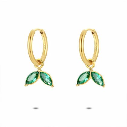 Boucles D’oreilles | Boucles D’Oreilles en Acier Poli Couleur Or, Anneau, Zirconia Verts Vert – Femmes Bijoux Boucles D'oreilles