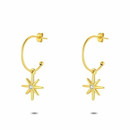 Boucles D’oreilles | Boucles D’Oreilles en Acier Poli Couleur Or, Étoile, Cristal Blanc – Femmes Bijoux Blanc