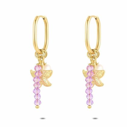 Boucles D’oreilles | Boucles D’Oreilles en Acier Poli Couleur Or, Étoile de Mer Mauve – Femmes Bijoux Boucles D'oreilles