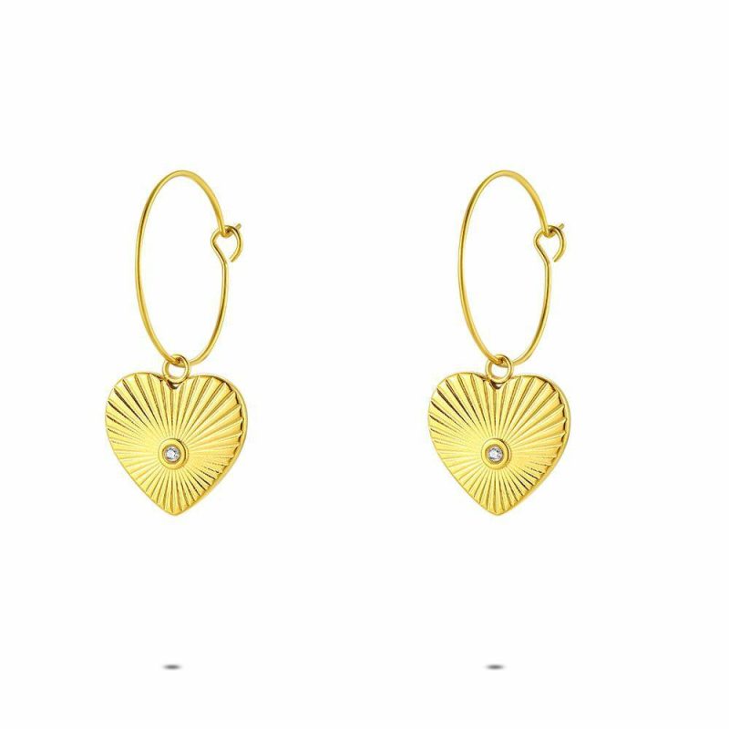 Boucles D’oreilles | Boucles D’Oreilles en Acier Poli Couleur Or, Coeur Blanc – Femmes Bijoux Blanc