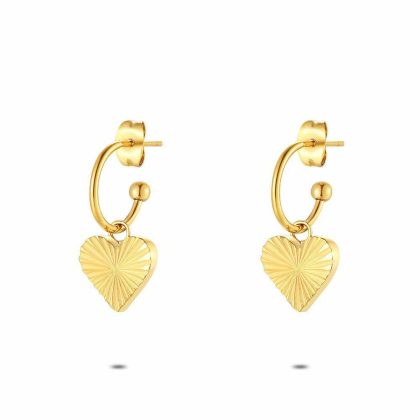 Boucles D’oreilles | Boucles D’Oreilles en Acier Poli Couleur Or, Coeur Ciselé – Femmes Bijoux Boucles D'oreilles