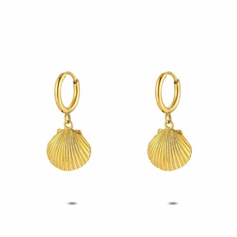 Boucles D’oreilles | Boucles D’Oreilles en Acier Poli Couleur Or, Coquille – Femmes Bijoux Boucles D'oreilles