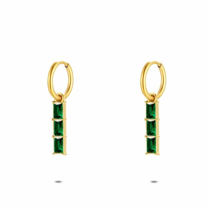 Boucles D’oreilles | Boucles D’Oreilles en Acier Poli Couleur Or, Cristaux Verts Vert – Femmes Bijoux Boucles D'oreilles