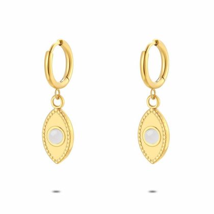 Boucles D’oreilles | Boucles D’Oreilles en Acier Poli Couleur Or, Ellipse Blanc – Femmes Bijoux Blanc