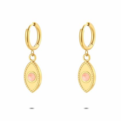 Boucles D’oreilles | Boucles D’Oreilles en Acier Poli Couleur Or, Ellipse Rose – Femmes Bijoux Boucles D'oreilles