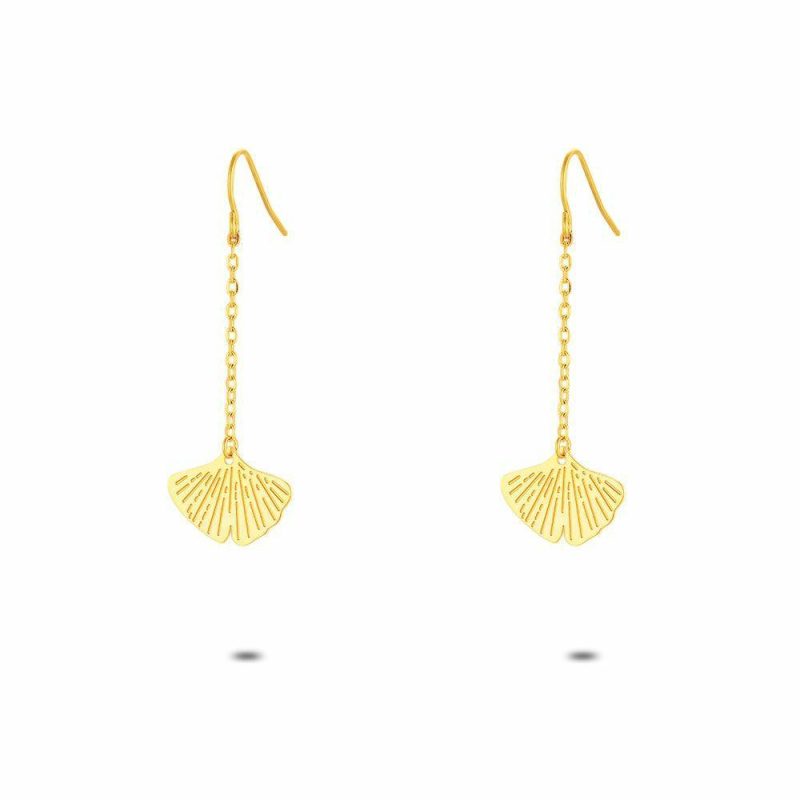 Boucles D’oreilles | Boucles D’Oreilles en Acier Poli Couleur Or, Feuille Gingko – Femmes Bijoux Boucles D'oreilles