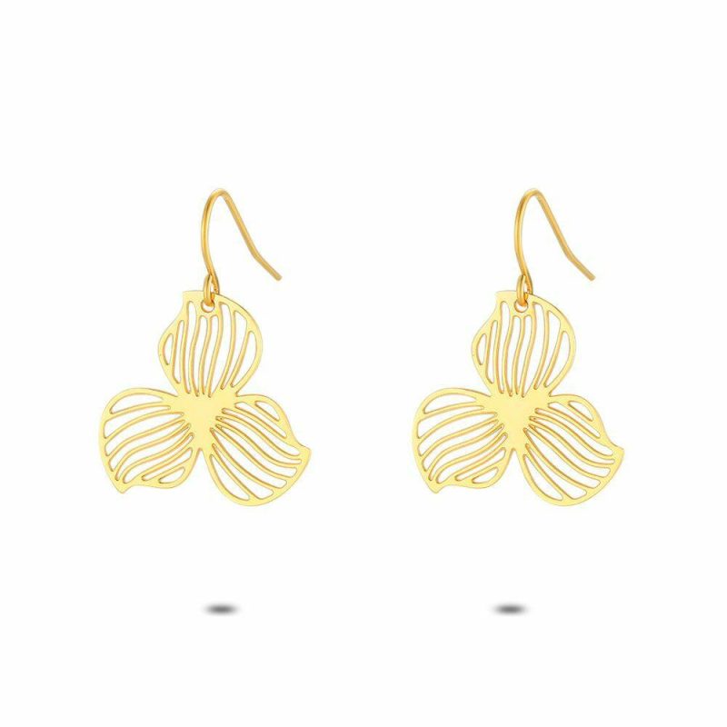 Boucles D’oreilles | Boucles D’Oreilles en Acier Poli Couleur Or, Fleur de Lys – Femmes Bijoux Boucles D'oreilles