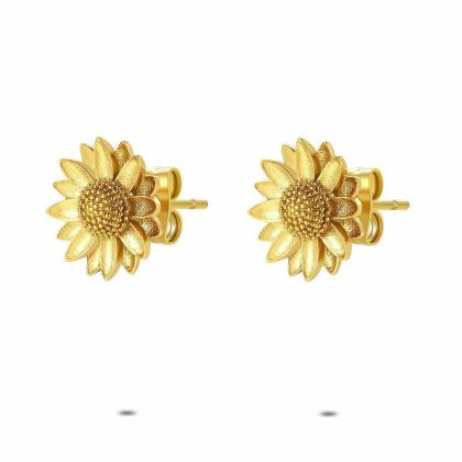 Boucles D’oreilles | Boucles D’Oreilles en Acier Poli Couleur Or, Fleur – Femmes Bijoux Boucles D'oreilles