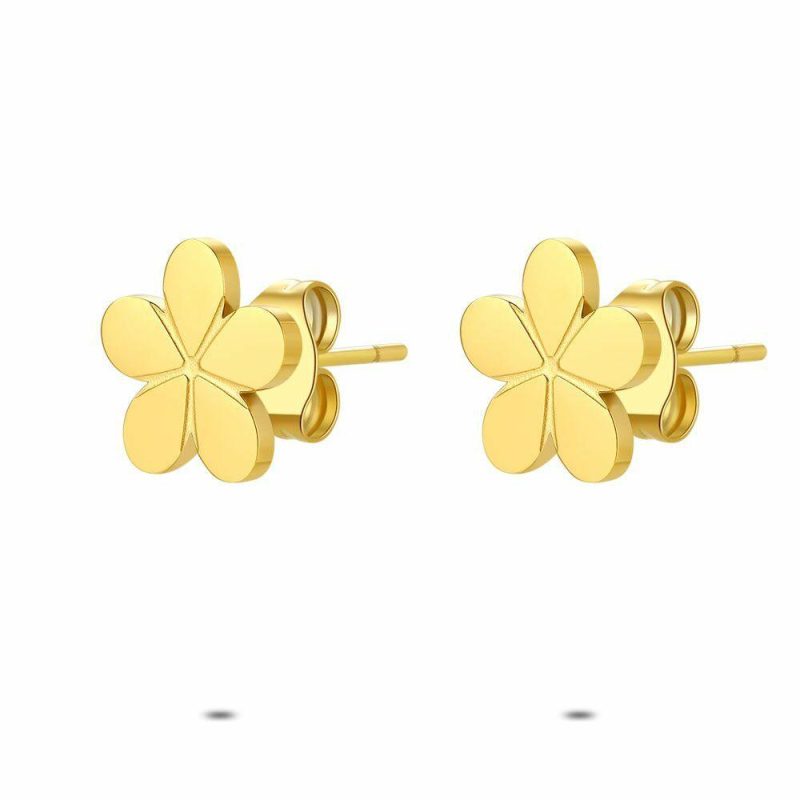 Boucles D’oreilles | Boucles D’Oreilles en Acier Poli Couleur Or, Fleur – Femmes Bijoux Boucles D'oreilles