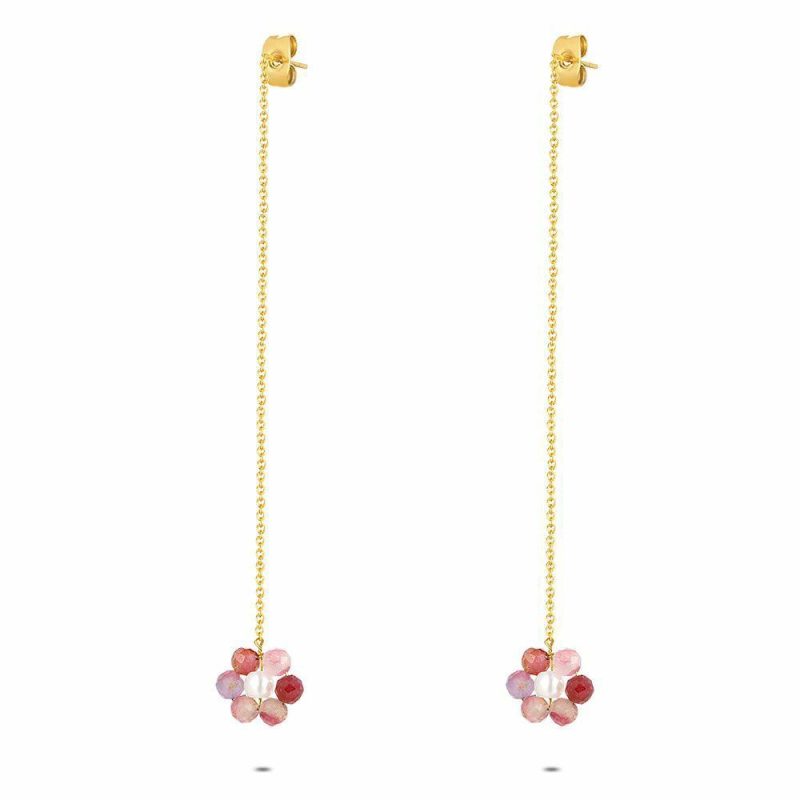 Boucles D’oreilles | Boucles D’Oreilles en Acier Poli Couleur Or, Fleur Mauve Mauve – Femmes Bijoux Boucles D'oreilles