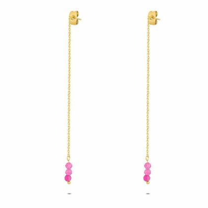 Boucles D’oreilles | Boucles D’Oreilles en Acier Poli Couleur Or, Fuchsia Rose – Femmes Bijoux Boucles D'oreilles