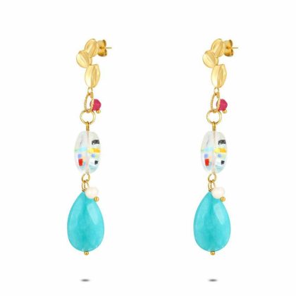 Boucles D’oreilles | Boucles D’Oreilles en Acier Poli Couleur Or, Goutte Turquoise Multi – Femmes Bijoux Boucles D'oreilles