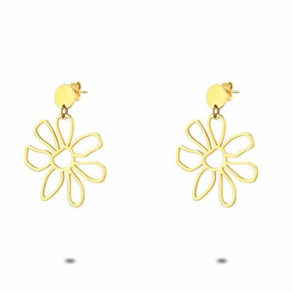 Boucles D’oreilles | Boucles D’Oreilles en Acier Poli Couleur Or, Grand Fleur – Femmes Bijoux Boucles D'oreilles