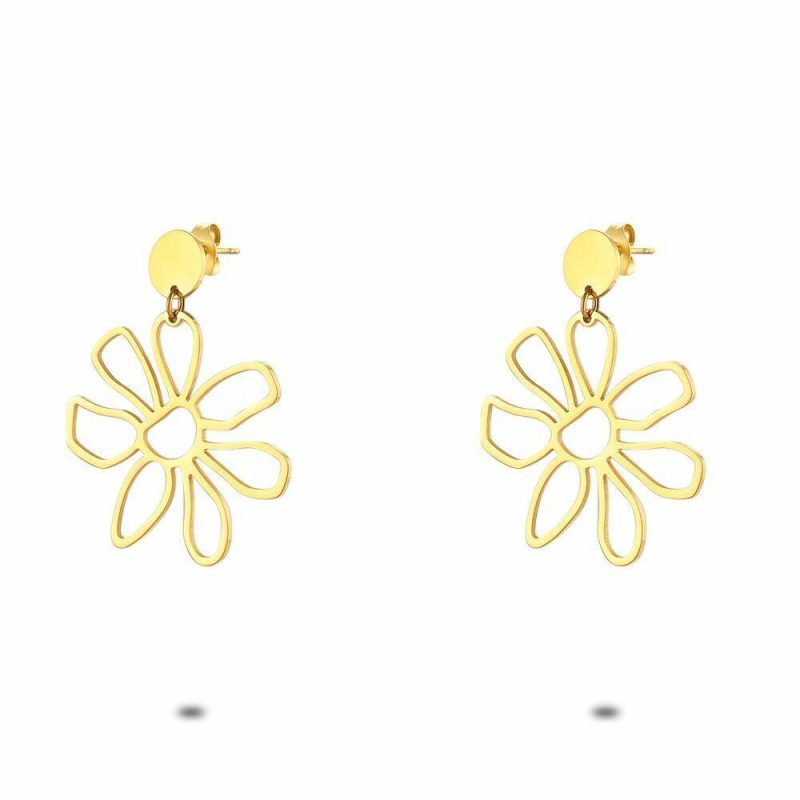 Boucles D’oreilles | Boucles D’Oreilles en Acier Poli Couleur Or, Grand Fleur – Femmes Bijoux Boucles D'oreilles