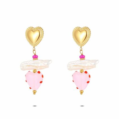 Boucles D’oreilles | Boucles D’Oreilles en Acier Poli Couleur Or, Grands Coeurs Rose – Femmes Bijoux Boucles D'oreilles