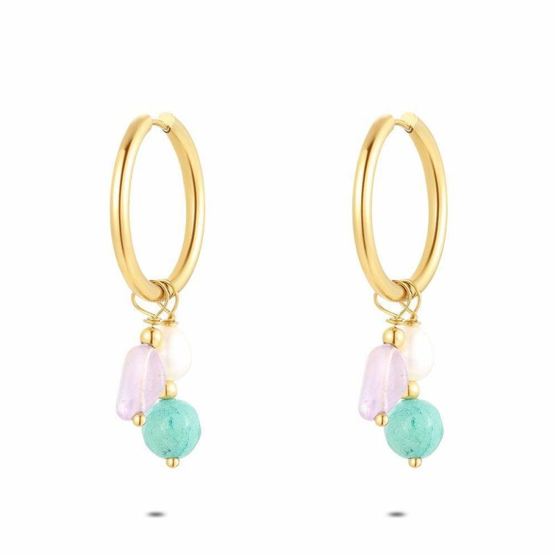 Boucles D’oreilles | Boucles D’Oreilles en Acier Poli Couleur Or, Mauve et Turquoise Multi – Femmes Bijoux Boucles D'oreilles