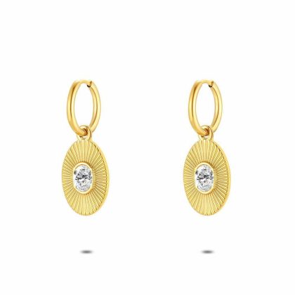 Boucles D’oreilles | Boucles D’Oreilles en Acier Poli Couleur Or, Ovale, Cristal Blanc Blanc – Femmes Bijoux Blanc