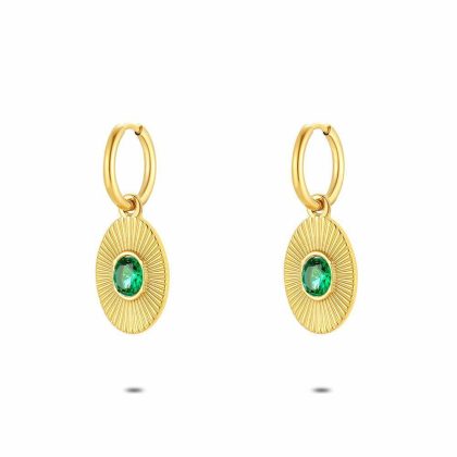 Boucles D’oreilles | Boucles D’Oreilles en Acier Poli Couleur Or, Ovale, Cristal Vert Vert – Femmes Bijoux Boucles D'oreilles