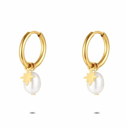 Boucles D’oreilles | Boucles D’Oreilles en Acier Poli Couleur Or, Perle et Étoile Blanc – Femmes Bijoux Blanc