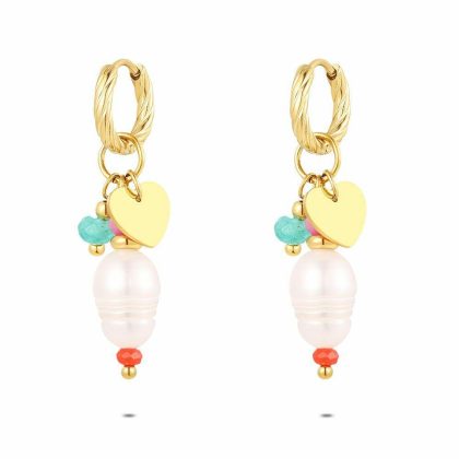 Boucles D’oreilles | Boucles D’Oreilles en Acier Poli Couleur Or, Perle et Coeur Multi – Femmes Bijoux Boucles D'oreilles