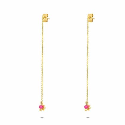 Boucles D’oreilles | Boucles D’Oreilles en Acier Poli Couleur Or, Petite Fleur Rose – Femmes Bijoux Boucles D'oreilles