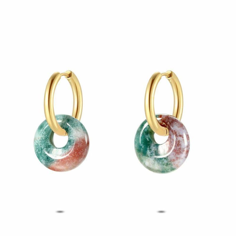 Boucles D’oreilles | Boucles D’Oreilles en Acier Poli Couleur Or, Pierre Bleue-Mauve Multi – Femmes Bijoux Boucles D'oreilles