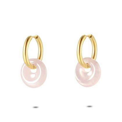 Boucles D’oreilles | Boucles D’Oreilles en Acier Poli Couleur Or, Pierre Rose Clair Rose – Femmes Bijoux Boucles D'oreilles