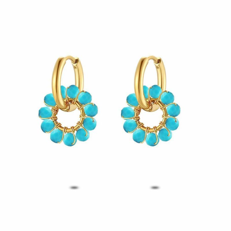 Boucles D’oreilles | Boucles D’Oreilles en Acier Poli Couleur Or, Pierres Turquoises Turquoise – Femmes Bijoux Boucles D'oreilles