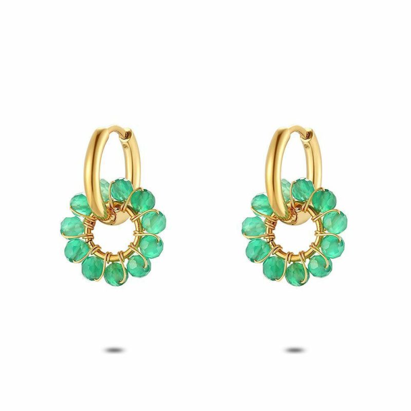 Boucles D’oreilles | Boucles D’Oreilles en Acier Poli Couleur Or, Pierres Vertes Vert – Femmes Bijoux Boucles D'oreilles