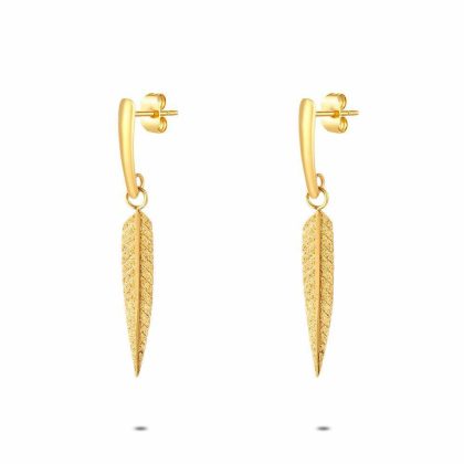 Boucles D’oreilles | Boucles D’Oreilles en Acier Poli Couleur Or, Plume – Femmes Bijoux Boucles D'oreilles