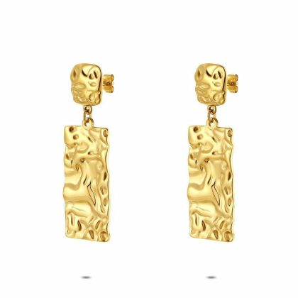 Boucles D’oreilles | Boucles D’Oreilles en Acier Poli Couleur Or, Rectangle Martelé Pas de couleur – Femmes Bijoux Boucles D'oreilles