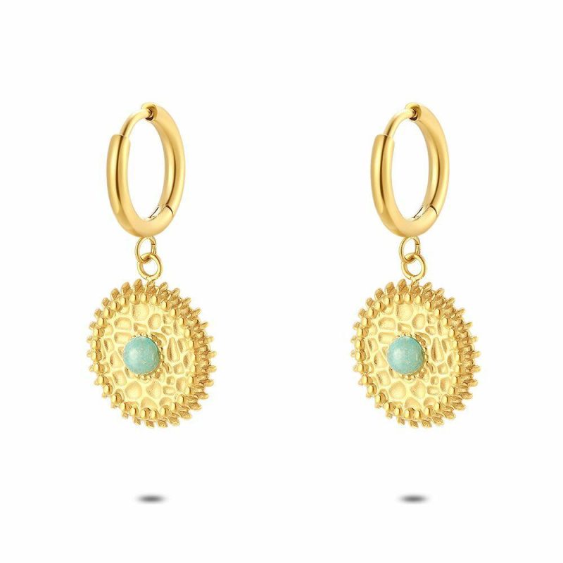 Boucles D’oreilles | Boucles D’Oreilles en Acier Poli Couleur Or, Rond Bleu ciel – Femmes Bijoux Bleu ciel