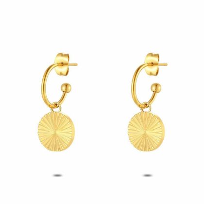 Boucles D’oreilles | Boucles D’Oreilles en Acier Poli Couleur Or, Rond Ciselé – Femmes Bijoux Boucles D'oreilles