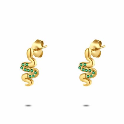 Boucles D’oreilles | Boucles D’Oreilles en Acier Poli Couleur Or, Serpent, Cristaux Verts Vert – Femmes Bijoux Boucles D'oreilles