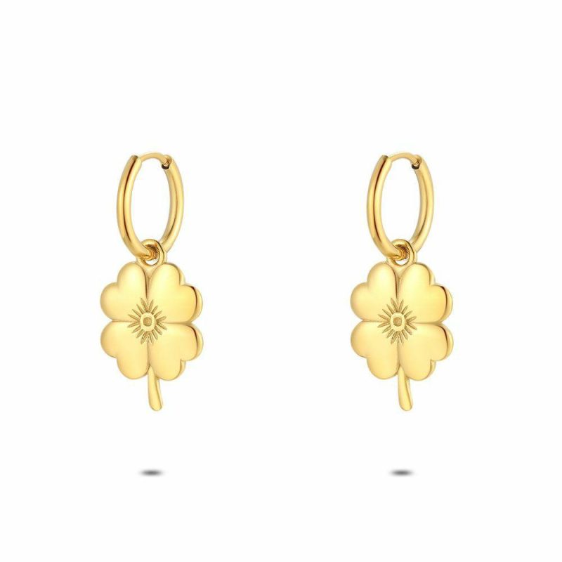 Boucles D’oreilles | Boucles D’Oreilles en Acier Poli Couleur Or, Trèfle – Femmes Bijoux Boucles D'oreilles