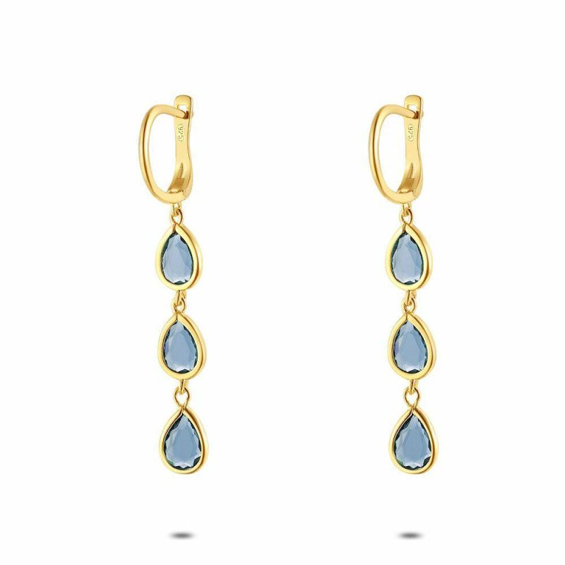 Boucles D’oreilles | Boucles D’Oreilles en Acier Poli Couleur Or, Zircones Grises Gris – Femmes Bijoux Boucles D'oreilles