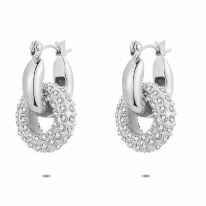 Boucles D’oreilles | Boucles D’Oreilles en Acier Poli, Donut, Pierres Blanc – Femmes Bijoux Blanc