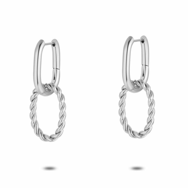 Boucles D’oreilles | Boucles D’Oreilles en Acier Poli, Double Anneau Ovale – Femmes Bijoux Boucles D'oreilles