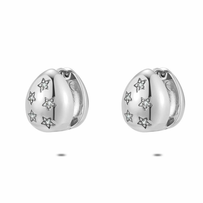 Boucles D’oreilles | Boucles D’Oreilles en Acier Poli, Double Goutte Blanc – Femmes Bijoux Blanc