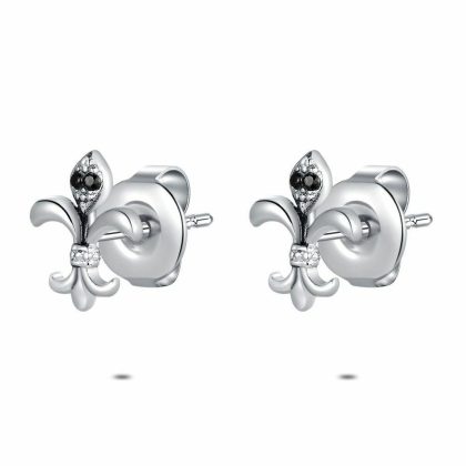 Boucles D’oreilles | Boucles D’Oreilles en Acier Poli, Fleur de Lys Noir – Femmes/Hommes Bijoux Boucles D'oreilles