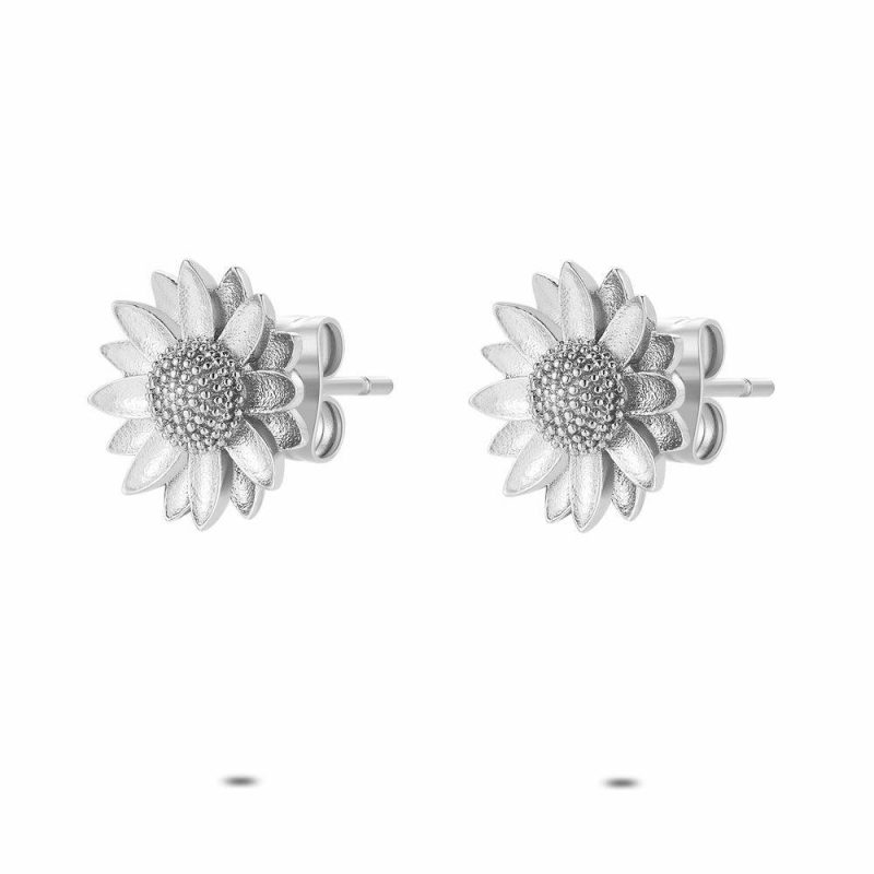 Boucles D’oreilles | Boucles D’Oreilles en Acier Poli, Fleur – Femmes Bijoux Boucles D'oreilles